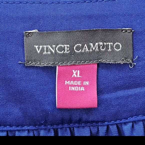 Vince Camuto Royal Blue Satin Blouse XL Women's 3/4 Balloon Sleeve V-Neck Tunic - Picture 4 of 8